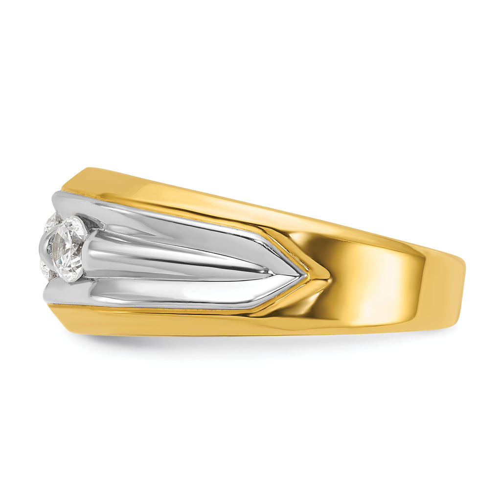 14k Two-tone Men's Polished and Grooved 3-Stone Ring Mounting, Mounting Only - Sophia Jewelers