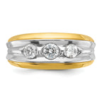 14k Two-tone Men's Polished and Grooved 3-Stone 3/4 Carat AA Quality Diamond Ring - Sophia Jewelers