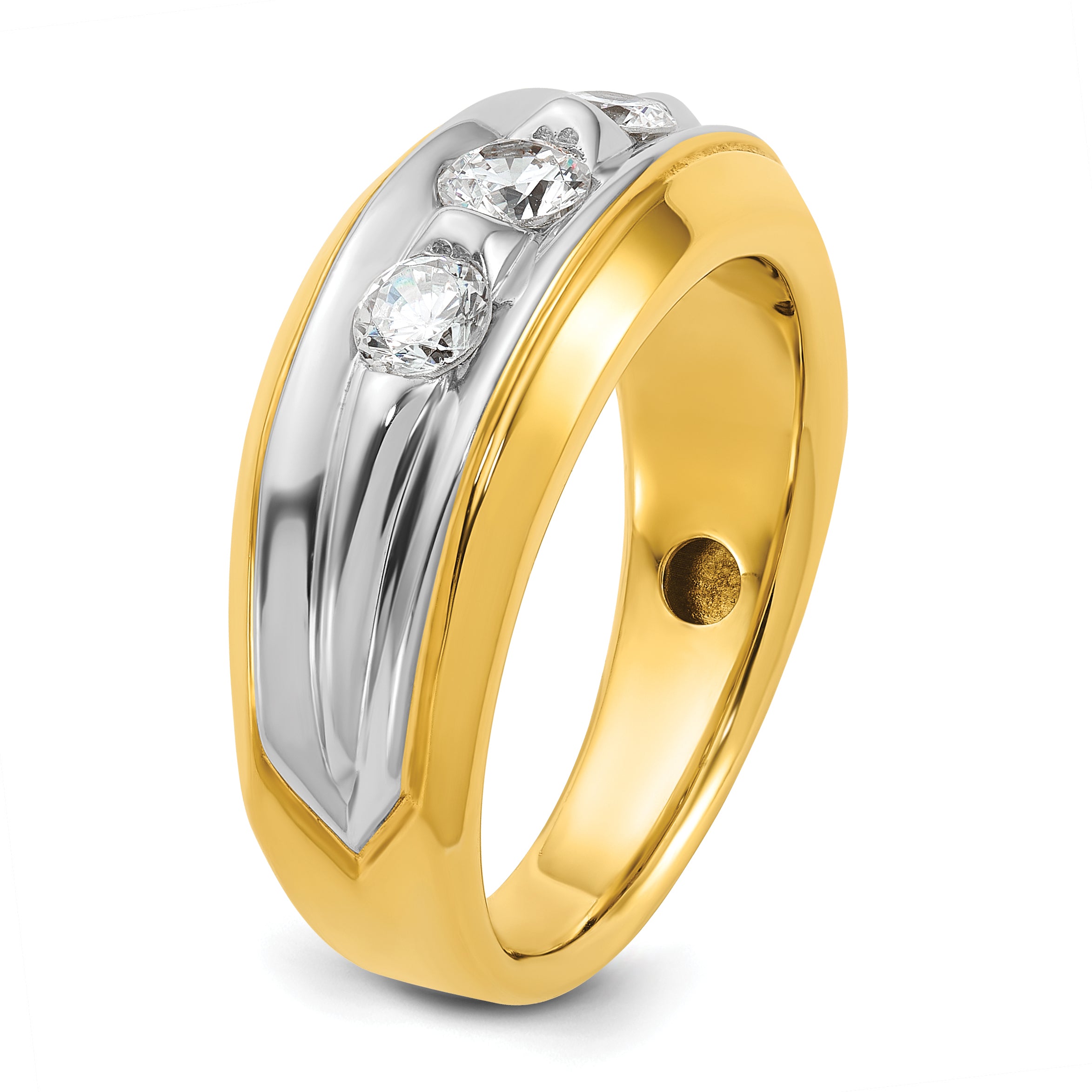 14k Two-tone Men's Polished and Grooved 3-Stone 3/4 Carat AA Quality Diamond Ring - Sophia Jewelers