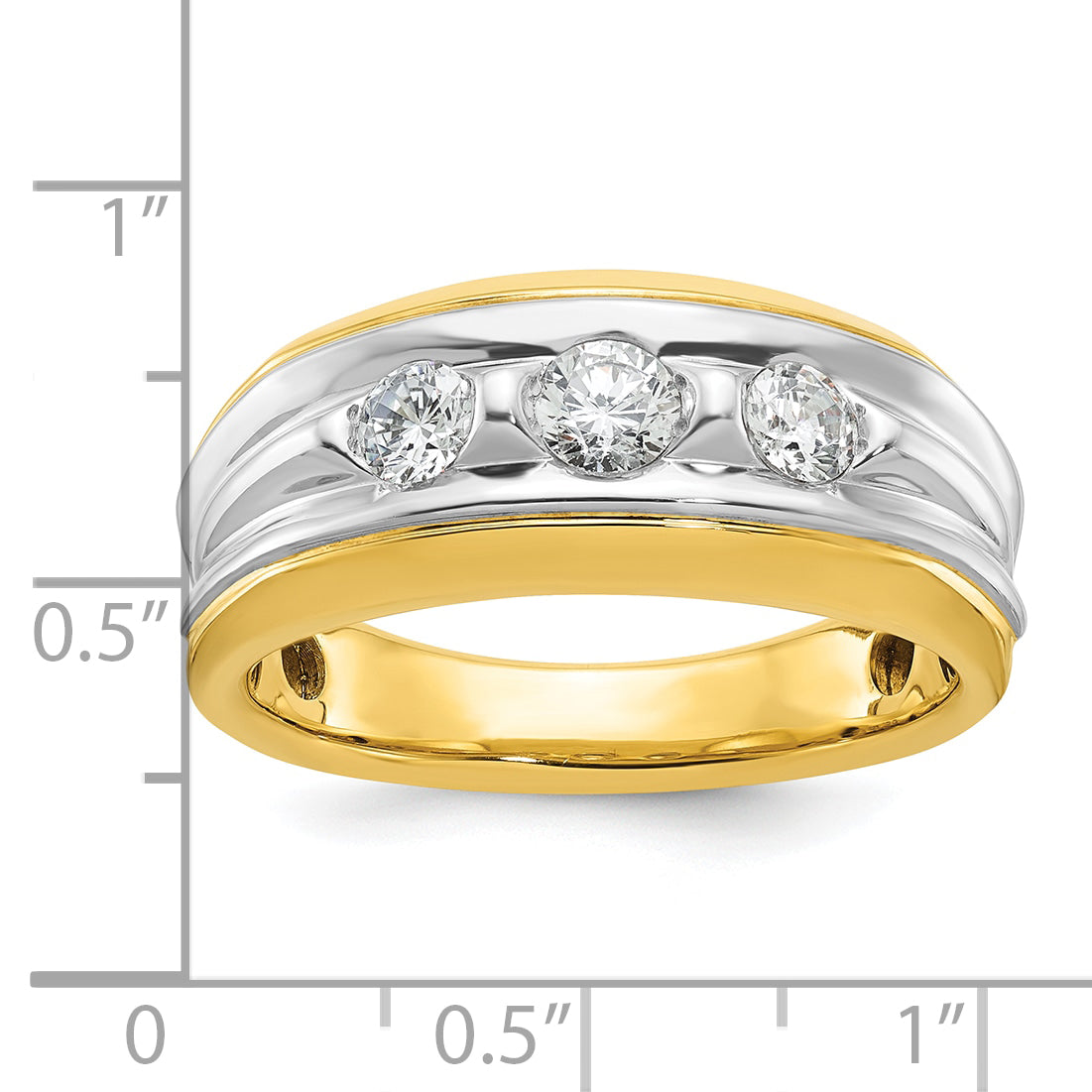 14k Two-tone Men's Polished and Grooved 3-Stone Ring Mounting, Mounting Only - Sophia Jewelers