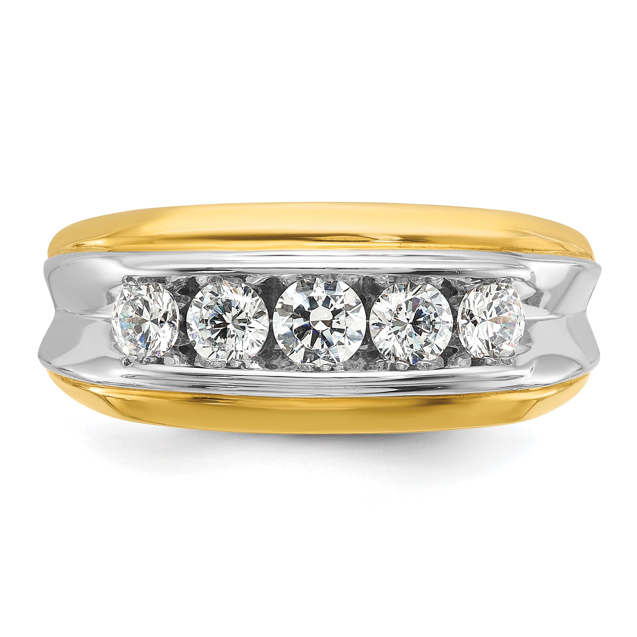 14k Two-tone Men's Polished and Grooved 5-Stone 1 Carat AA Quality Diamond Ring - Sophia Jewelers