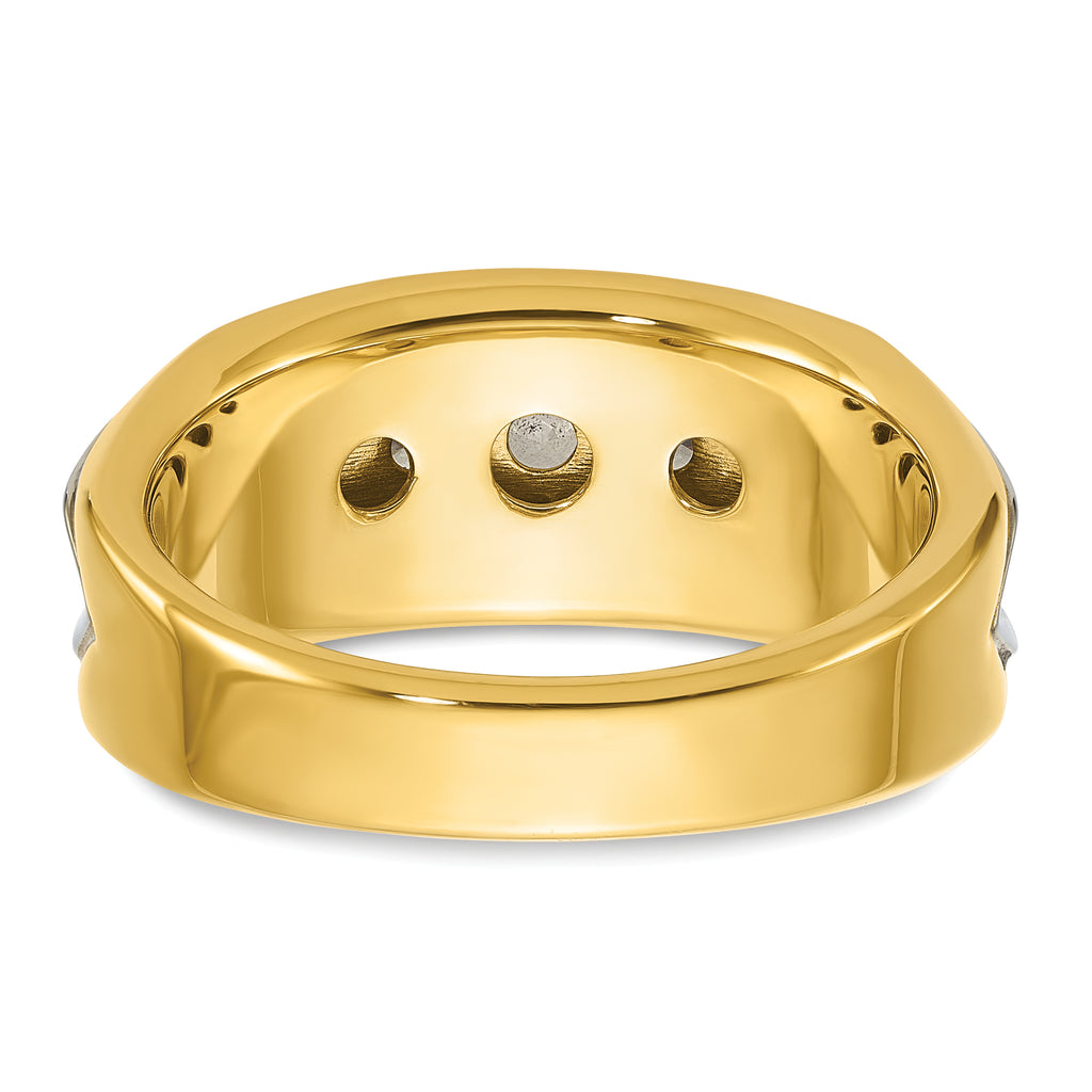 14k Two-tone Men's Polished and Grooved 5-Stone Ring Mounting, Mounting Only - Sophia Jewelers