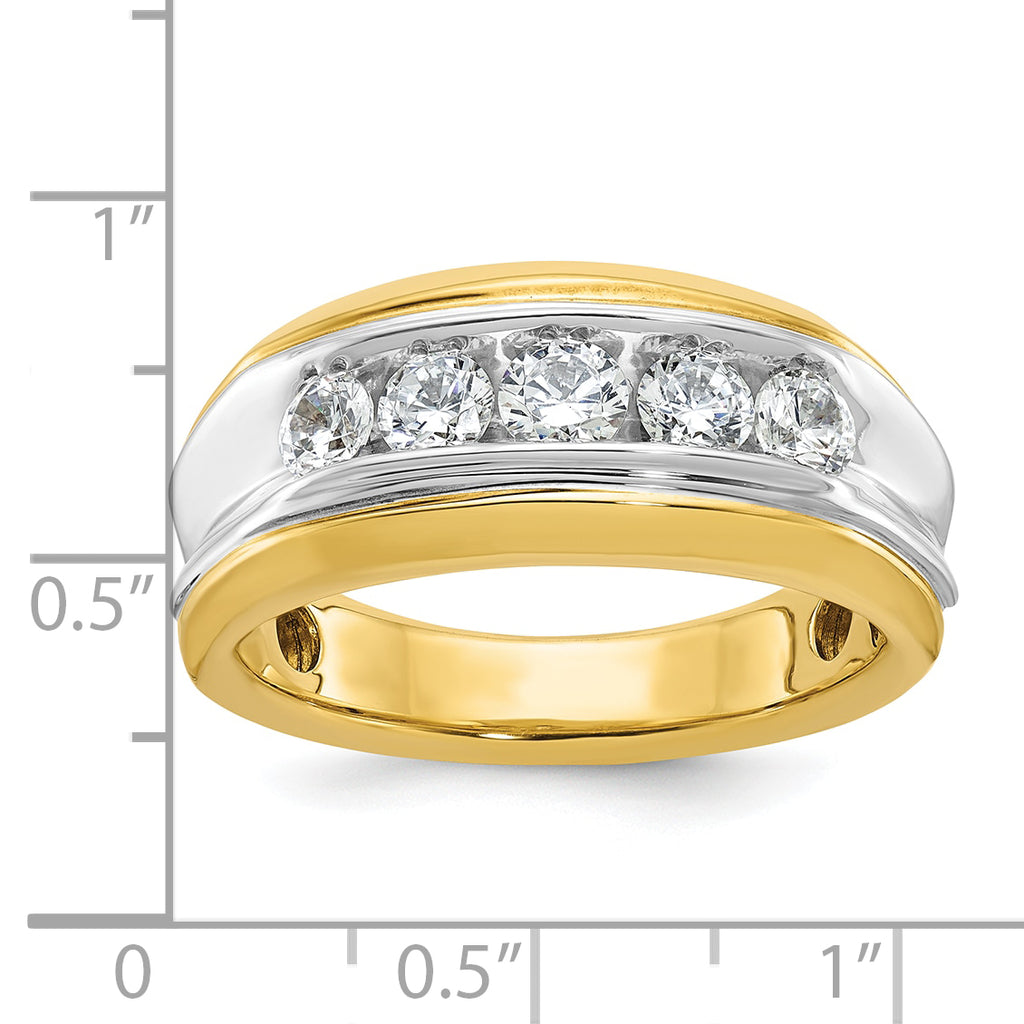 14k Two-tone Men's Polished and Grooved 5-Stone Ring Mounting, Mounting Only - Sophia Jewelers