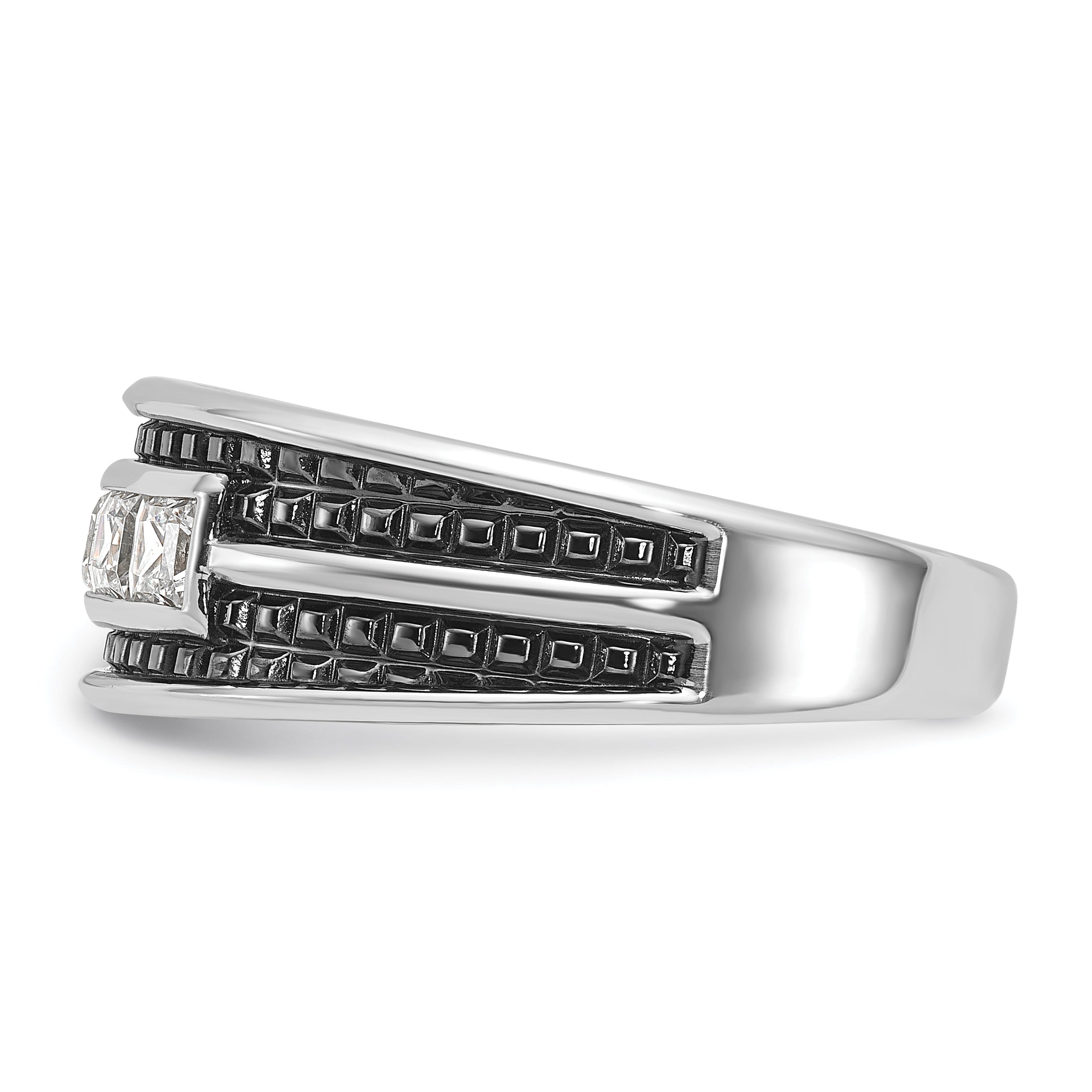 14k White Gold with Black Rhodium Men's Polished and Textured Square 5-Stone 3/4 Carat AA Quality Di - Sophia Jewelers