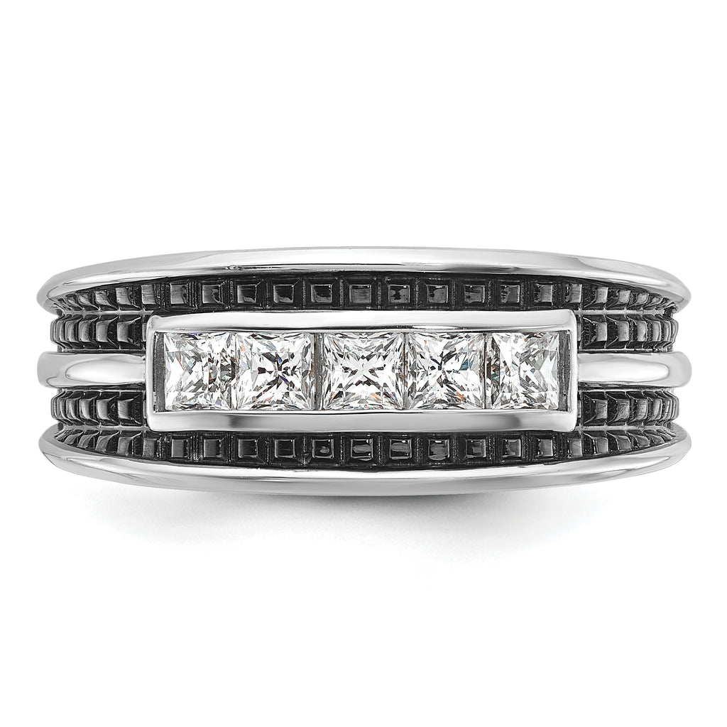 14k White Gold Men's Polished and Textured Square 5-Stone Ring Mounting, Mounting Only - Sophia Jewelers