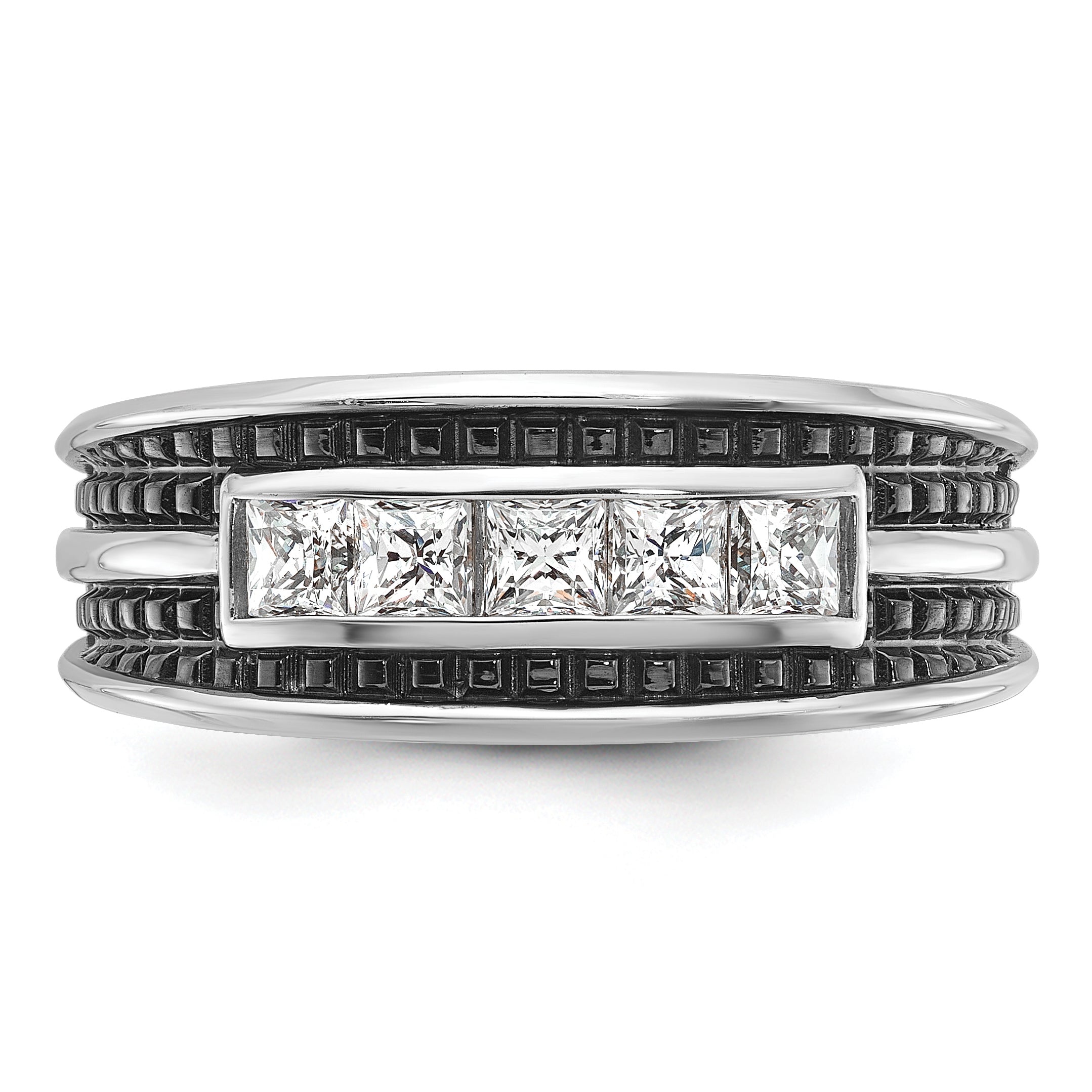 10k White Gold Mens Polished and Textured 5-Stone Ring Mounting, Mounting Only - Sophia Jewelers