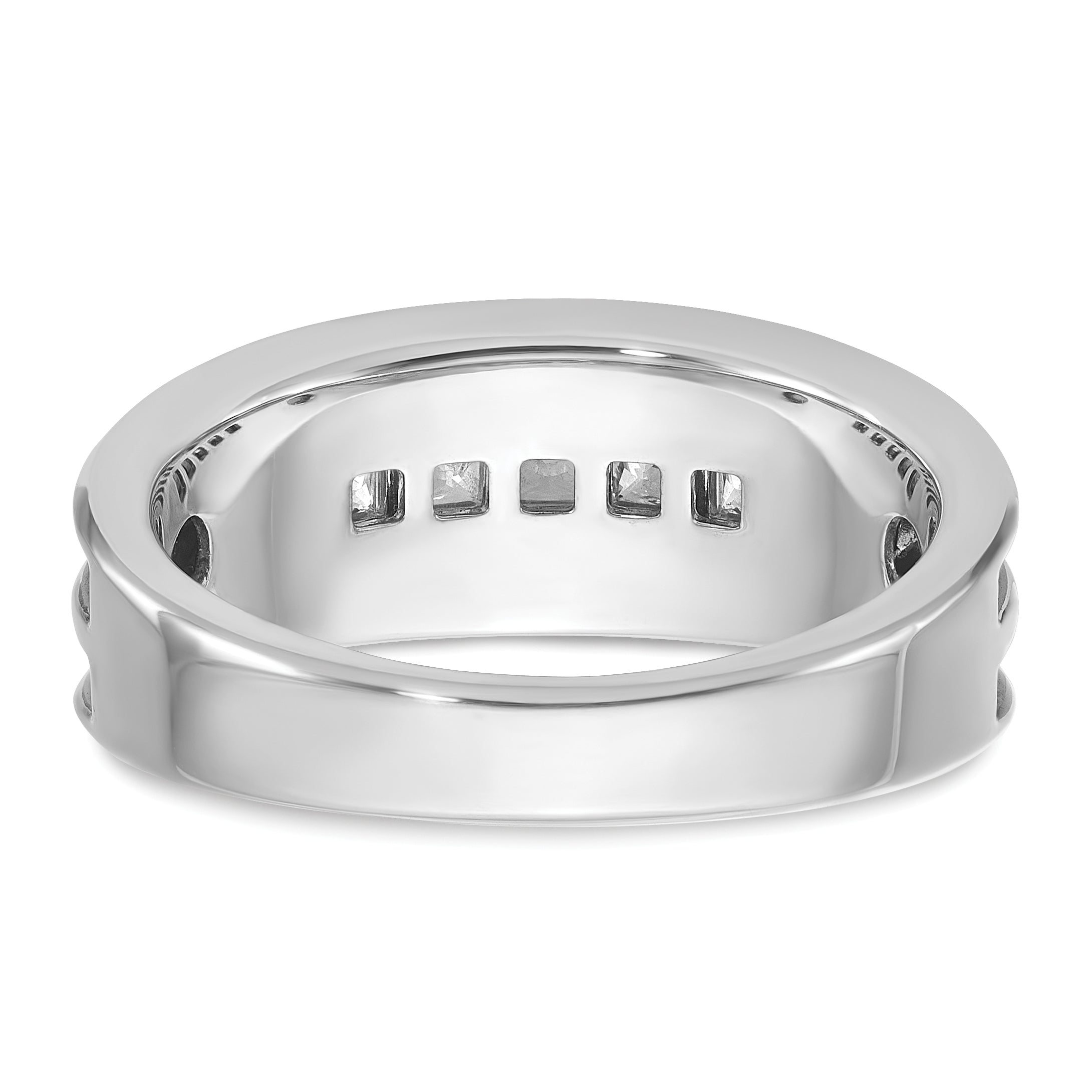14k White Gold Men's Polished and Textured Square 5-Stone Ring Mounting, Mounting Only - Sophia Jewelers