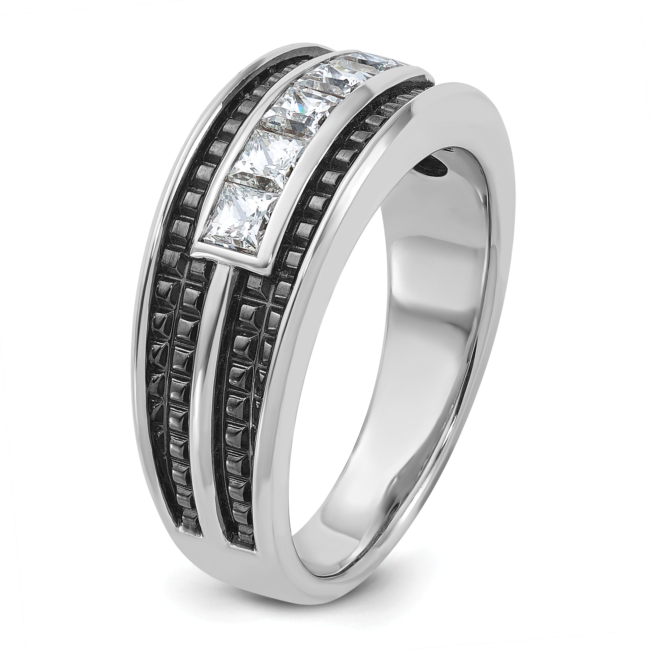14k White Gold Men's Polished and Textured Square 5-Stone Ring Mounting, Mounting Only - Sophia Jewelers