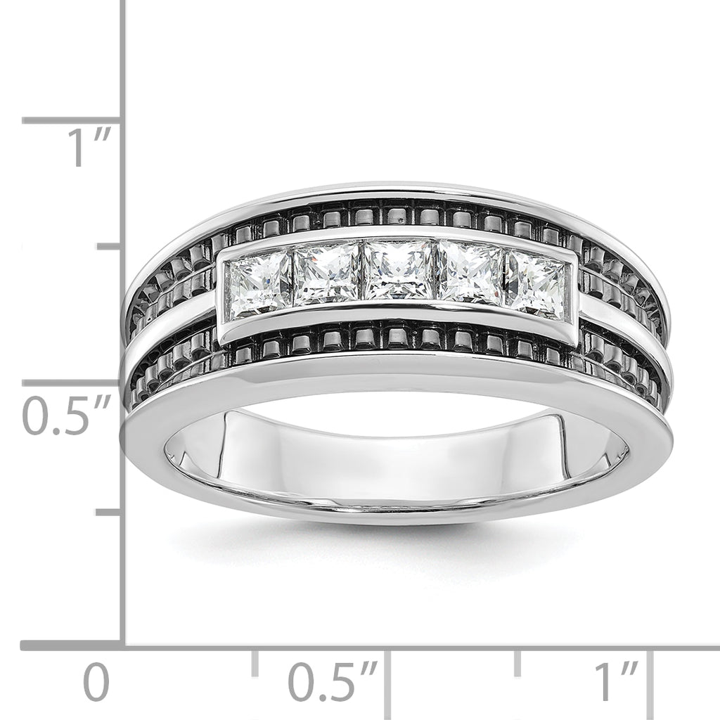 14k White Gold Men's Polished and Textured Square 5-Stone Ring Mounting, Mounting Only - Sophia Jewelers