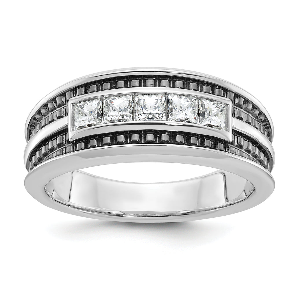 14k White Gold Men's Polished and Textured Square 5-Stone Ring Mounting, Mounting Only - Sophia Jewelers