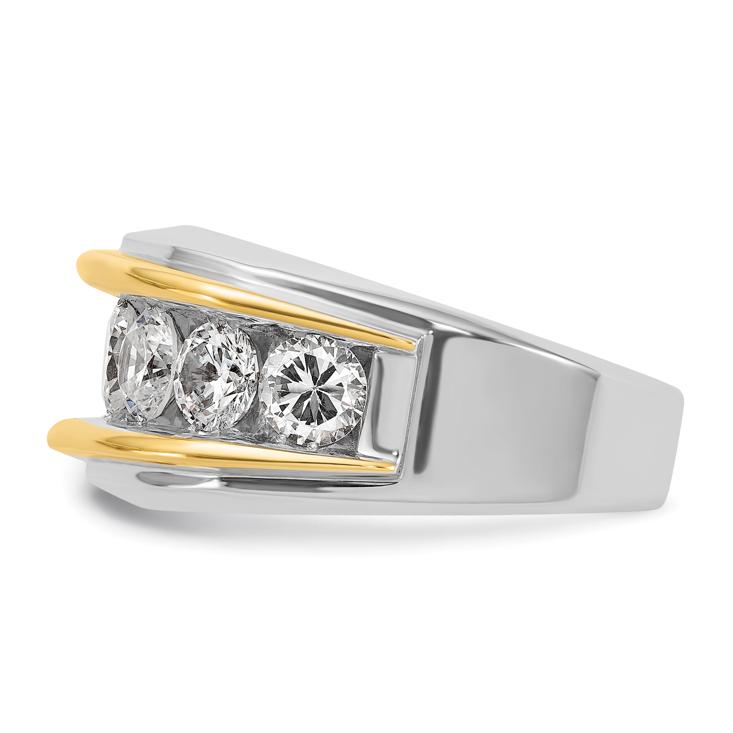 14k Two-tone Mens Polished 7-Stone Channel Ring Mounting, Mounting Only - Sophia Jewelers