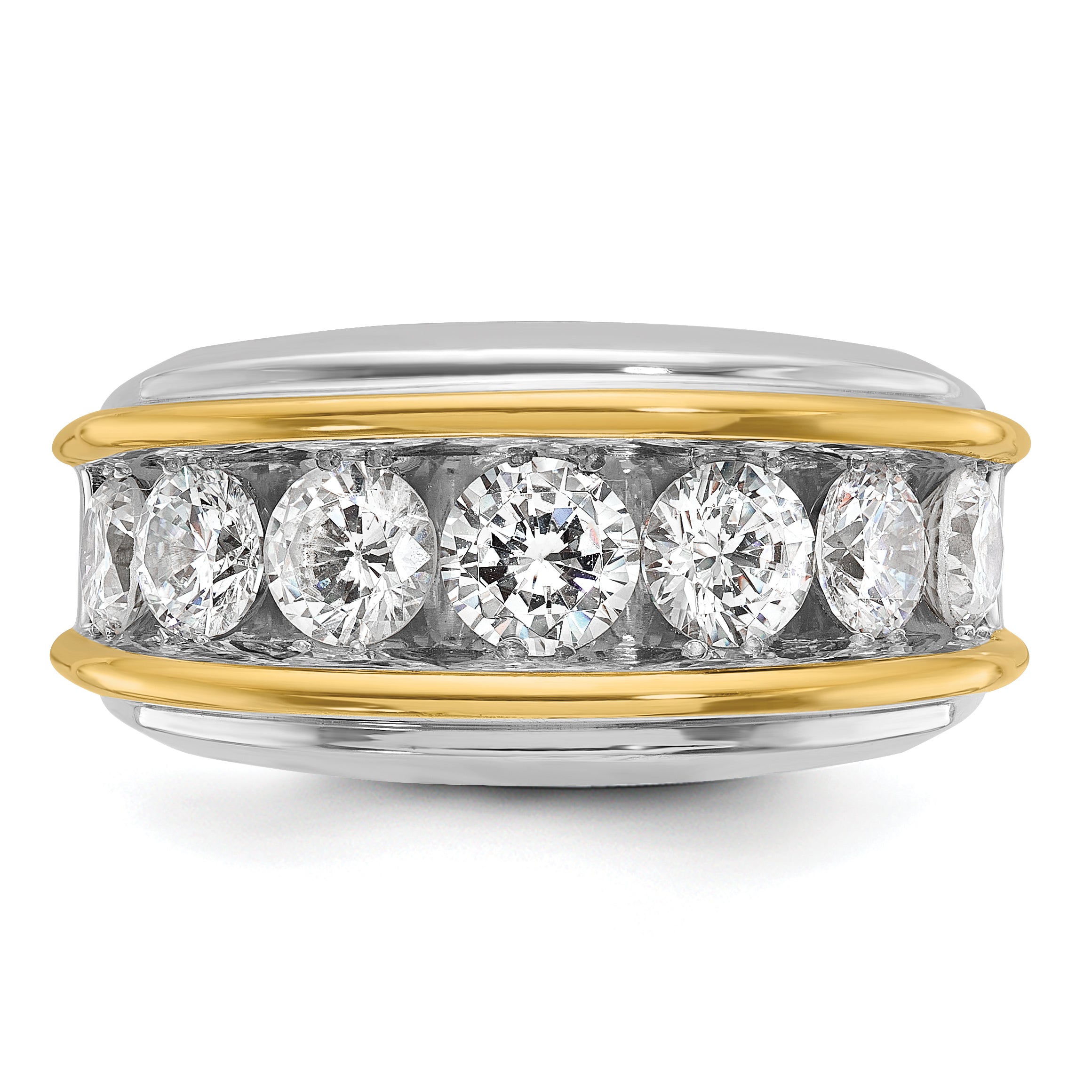 14k Two-tone Men's Polished 7-Stone 3 Carat AA Quality Diamond Ring - Sophia Jewelers