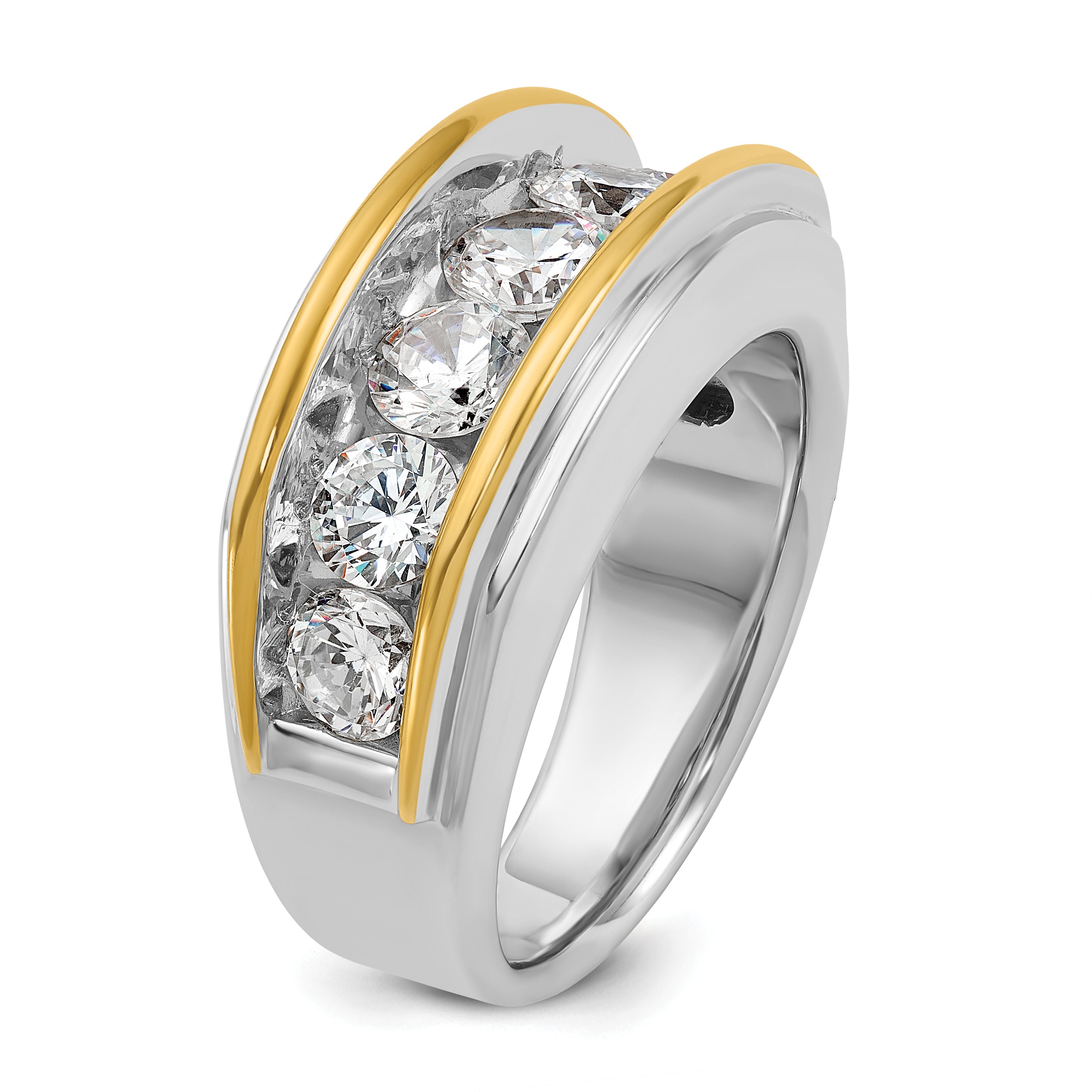 14k Two-tone Men's Polished 7-Stone 3 Carat AA Quality Diamond Ring - Sophia Jewelers