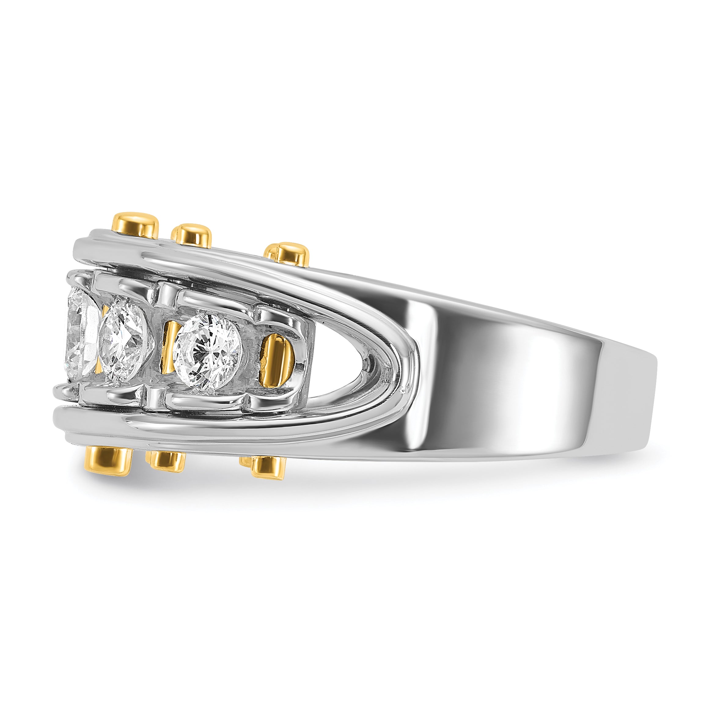 14k Two-tone Mens Polished Channel-set 5-Stone Ring Mounting, Mounting Only - Sophia Jewelers