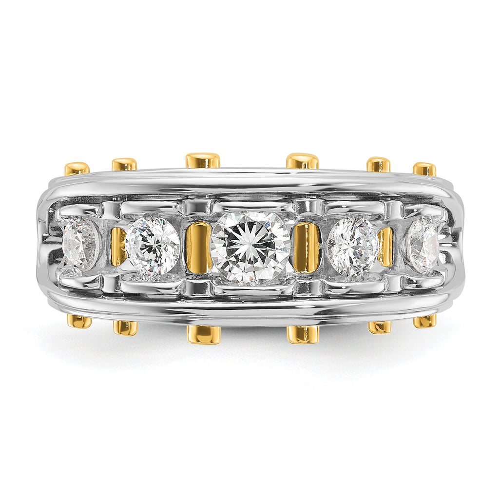 14k Two-tone Mens Polished Channel-set 5-Stone 1 Carat AA Quality Diamond Ring - Sophia Jewelers