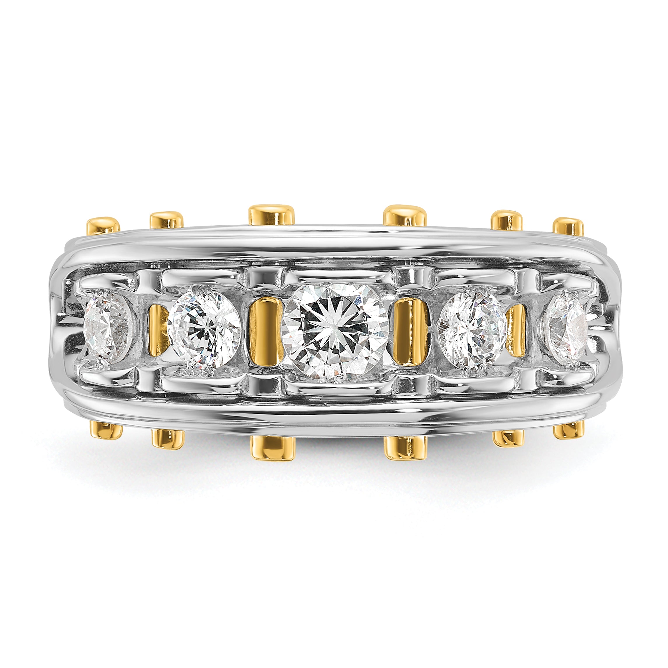 14k Two-tone Mens Polished Channel-set 5-Stone 1 Carat AA Quality Diamond Ring - Sophia Jewelers