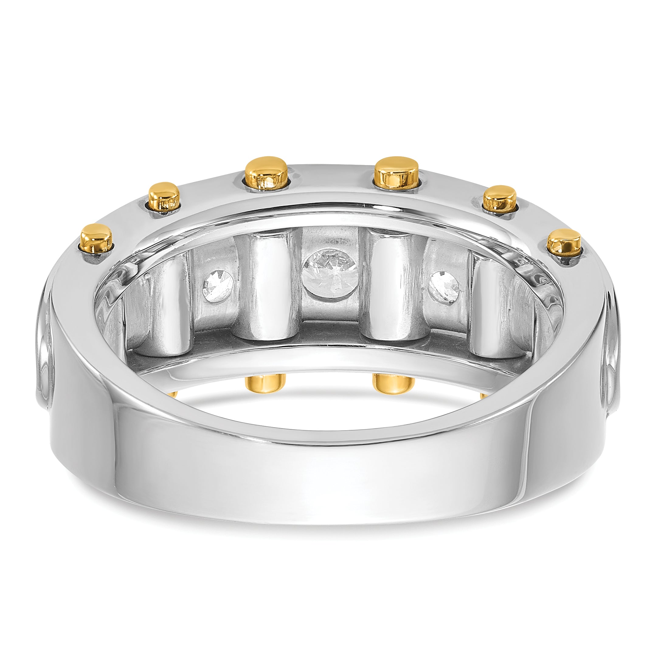 14k Two-tone Mens Polished Channel-set 5-Stone Ring Mounting, Mounting Only - Sophia Jewelers