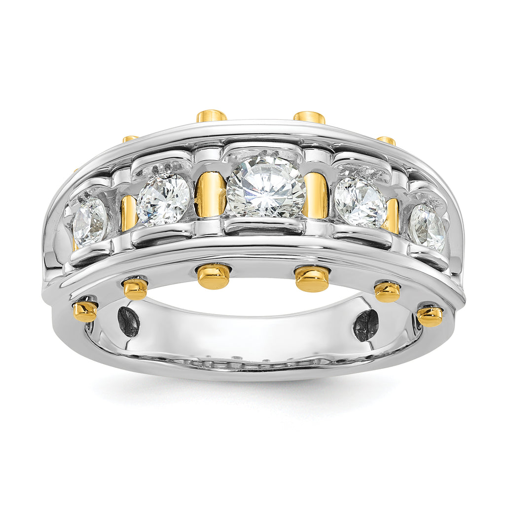 14k Two-tone Mens Polished Channel-set 5-Stone Ring Mounting, Mounting Only - Sophia Jewelers