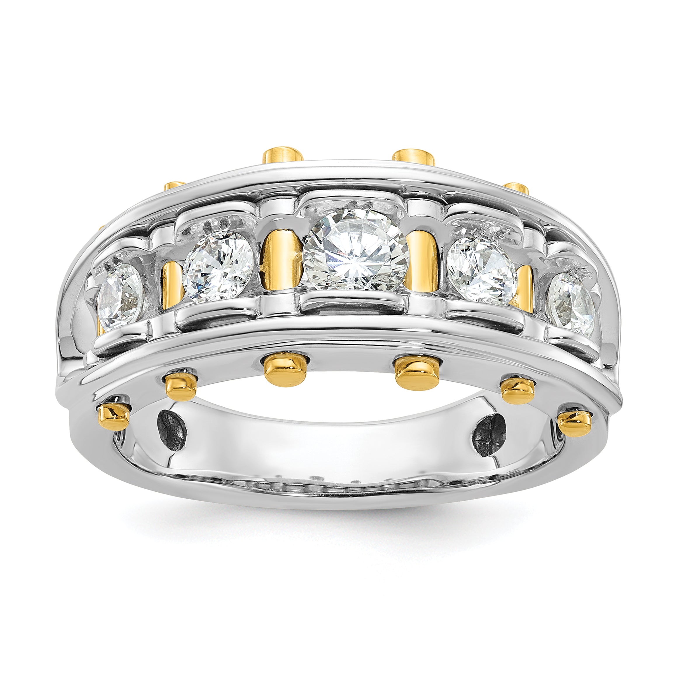 14k Two-tone Mens Polished Channel-set 5-Stone Ring Mounting, Mounting Only - Sophia Jewelers
