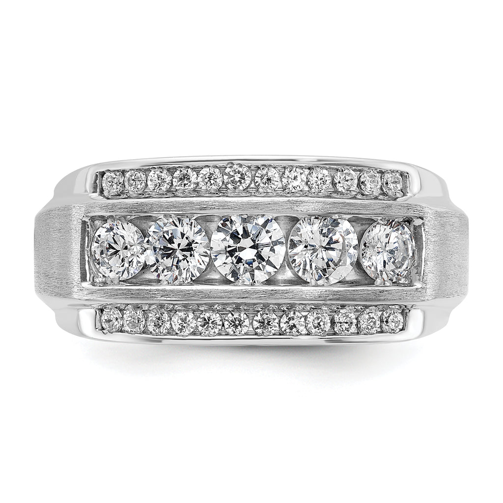 14k White Gold Men's Polished and Satin 3-Row 2 1/8 Carat AA Quality Diamond Ring - Sophia Jewelers