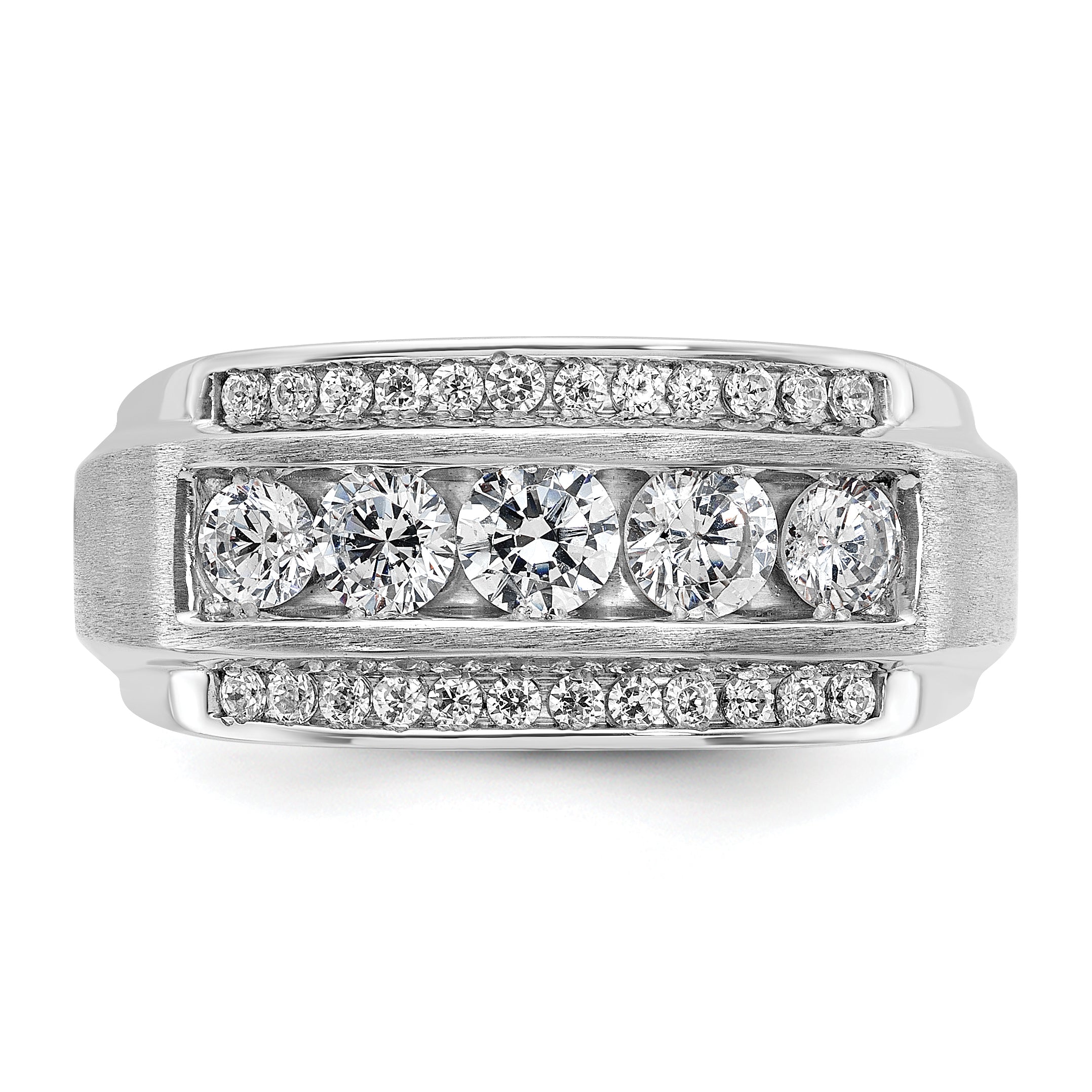 14k White Gold Men's Polished and Satin 3-Row 2 1/8 Carat AA Quality Diamond Ring - Sophia Jewelers