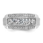 14k White Gold Mens Polished and Satin 3-Row Ring Mounting, Mounting Only - Sophia Jewelers