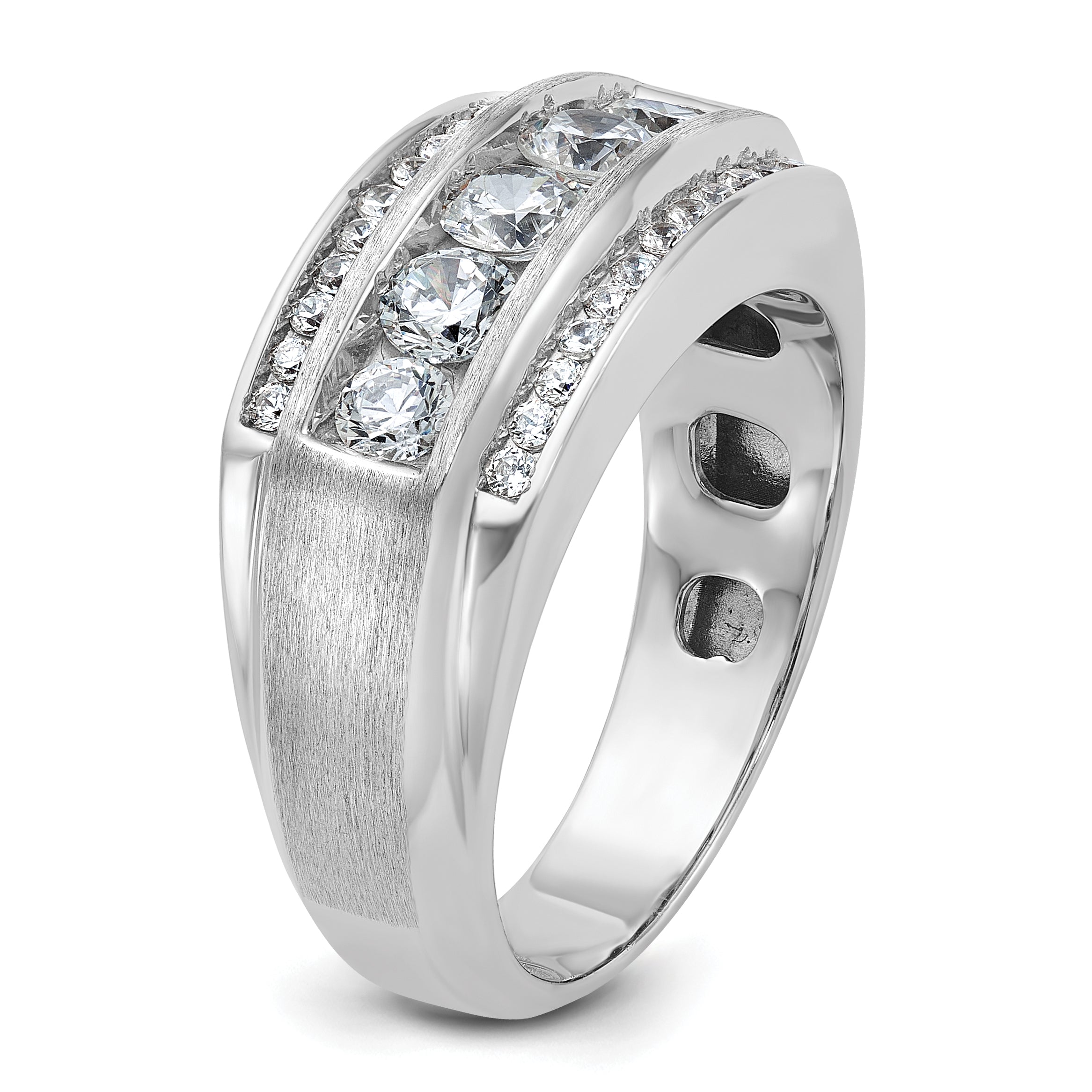 14k White Gold 1 7/8 carat Lab Grown Diamond VS/SI+ G+ Complete Polished and Satin Three Row Men's R - Sophia Jewelers