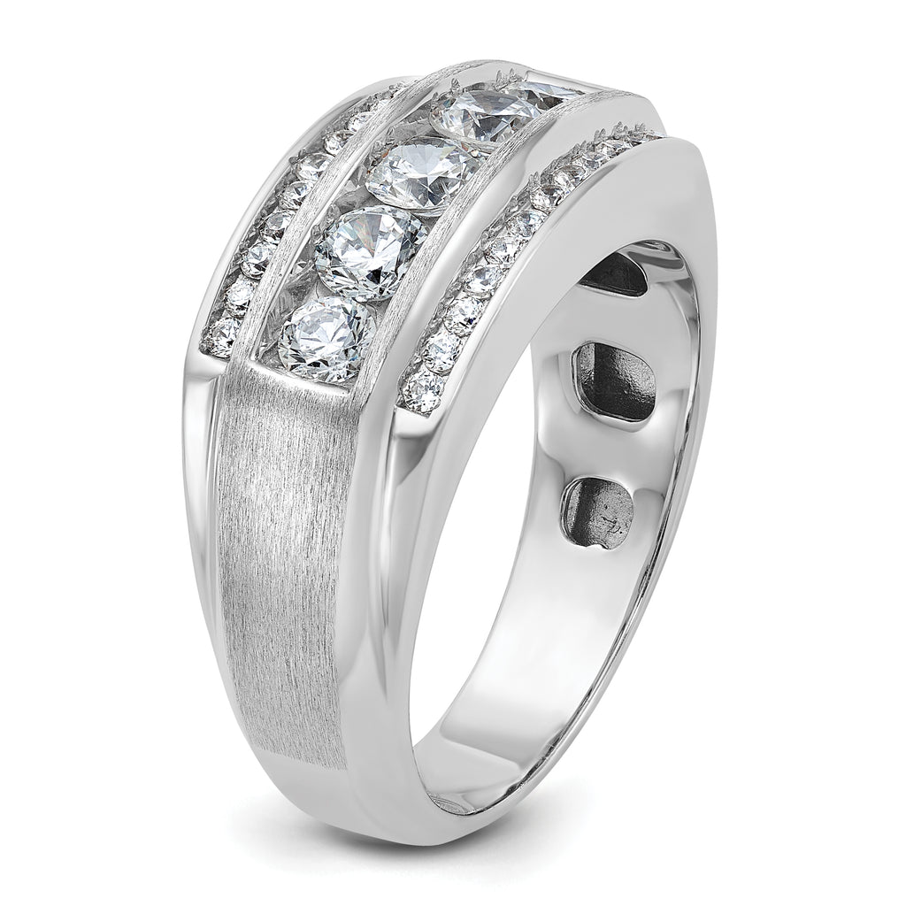14k White Gold Mens Polished and Satin 3-Row Ring Mounting, Mounting Only - Sophia Jewelers
