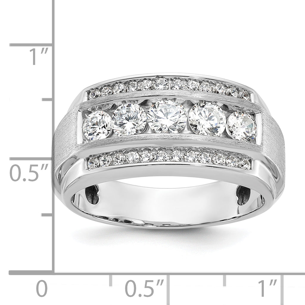 14k White Gold Mens Polished and Satin 3-Row Ring Mounting, Mounting Only - Sophia Jewelers