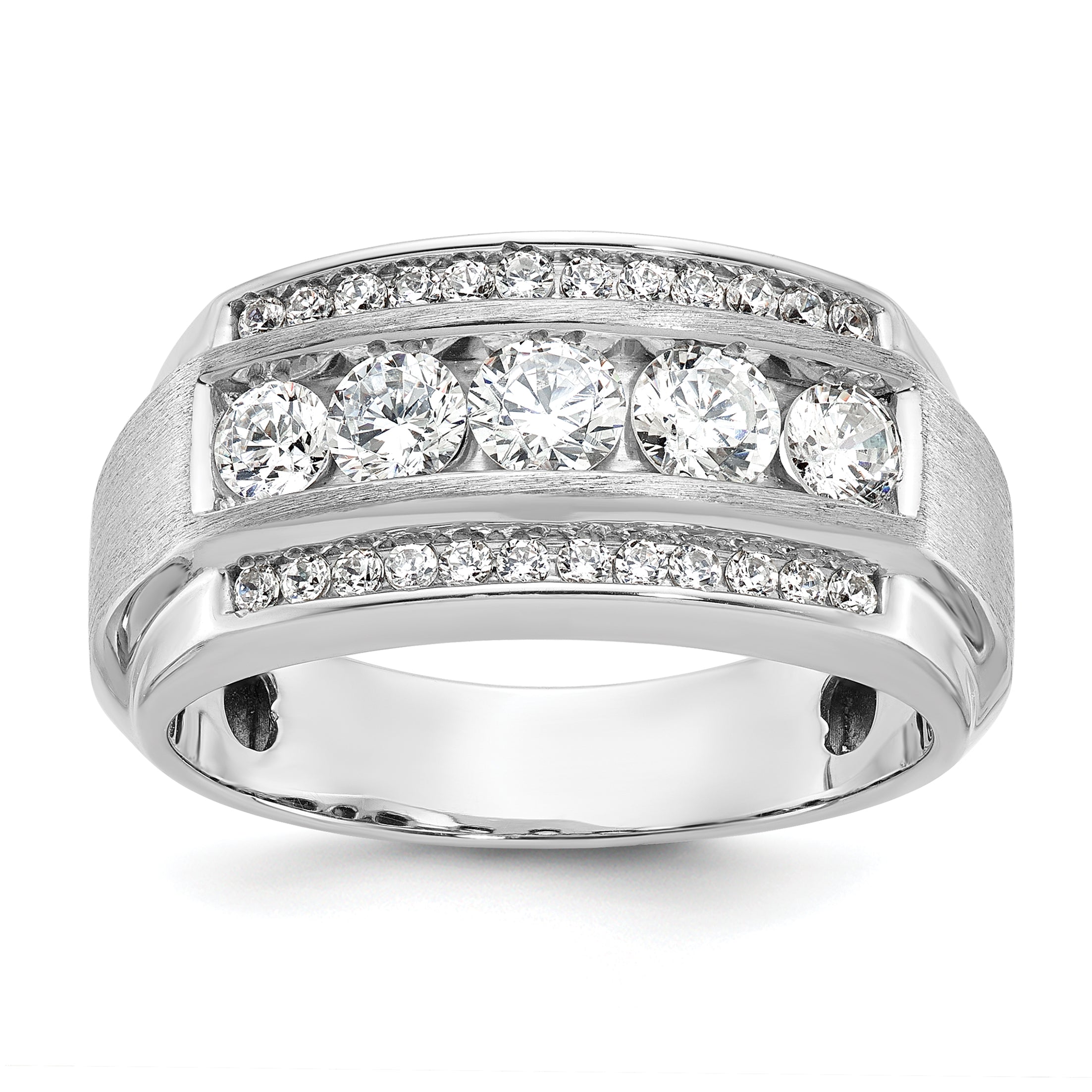14k White Gold Mens Polished and Satin 3-Row Ring Mounting, Mounting Only - Sophia Jewelers