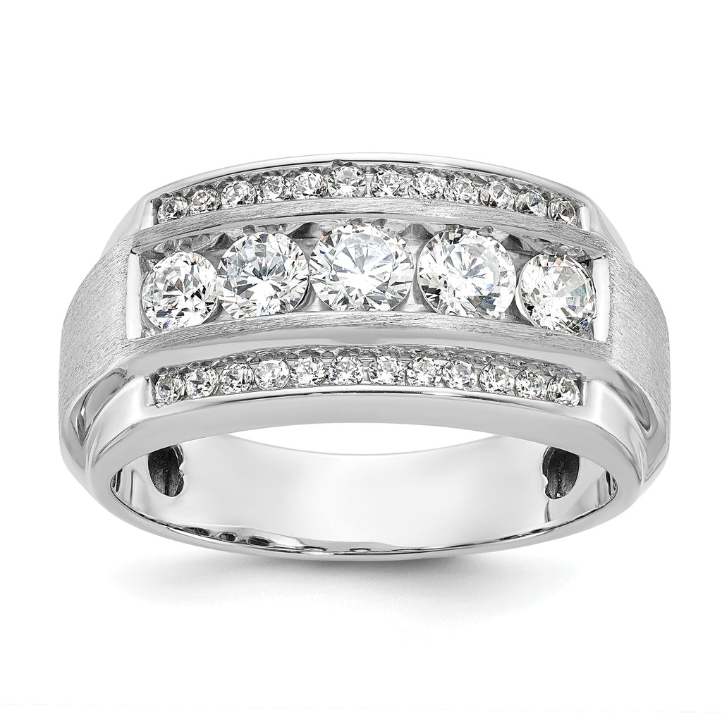 14k White Gold Men's Polished and Satin 3-Row 2 1/8 Carat AA Quality Diamond Ring - Sophia Jewelers