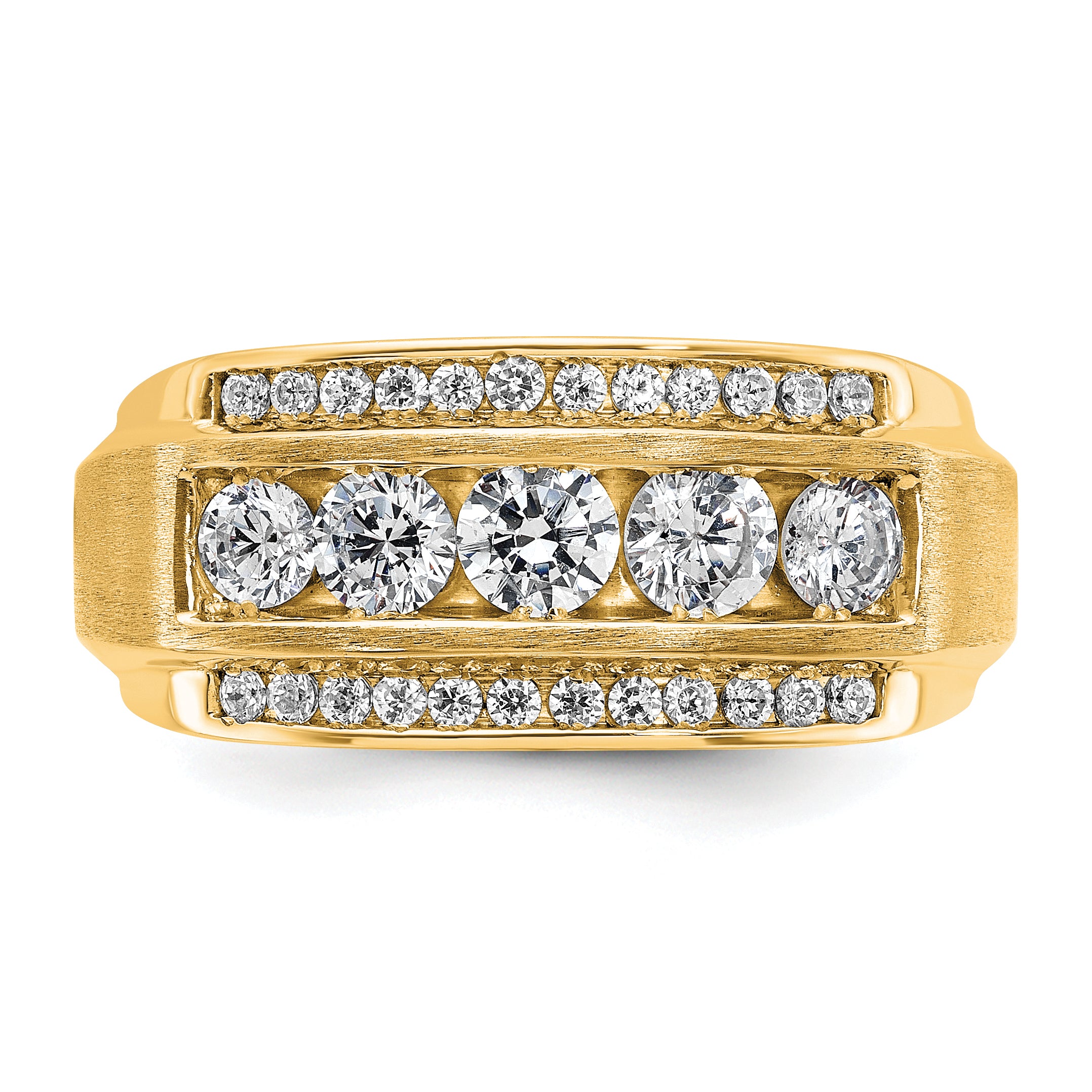 14k 1 7/8 carat Lab Grown Diamond VS/SI+ G+ Complete Polished and Satin Three Row Men's Ring - Sophia Jewelers