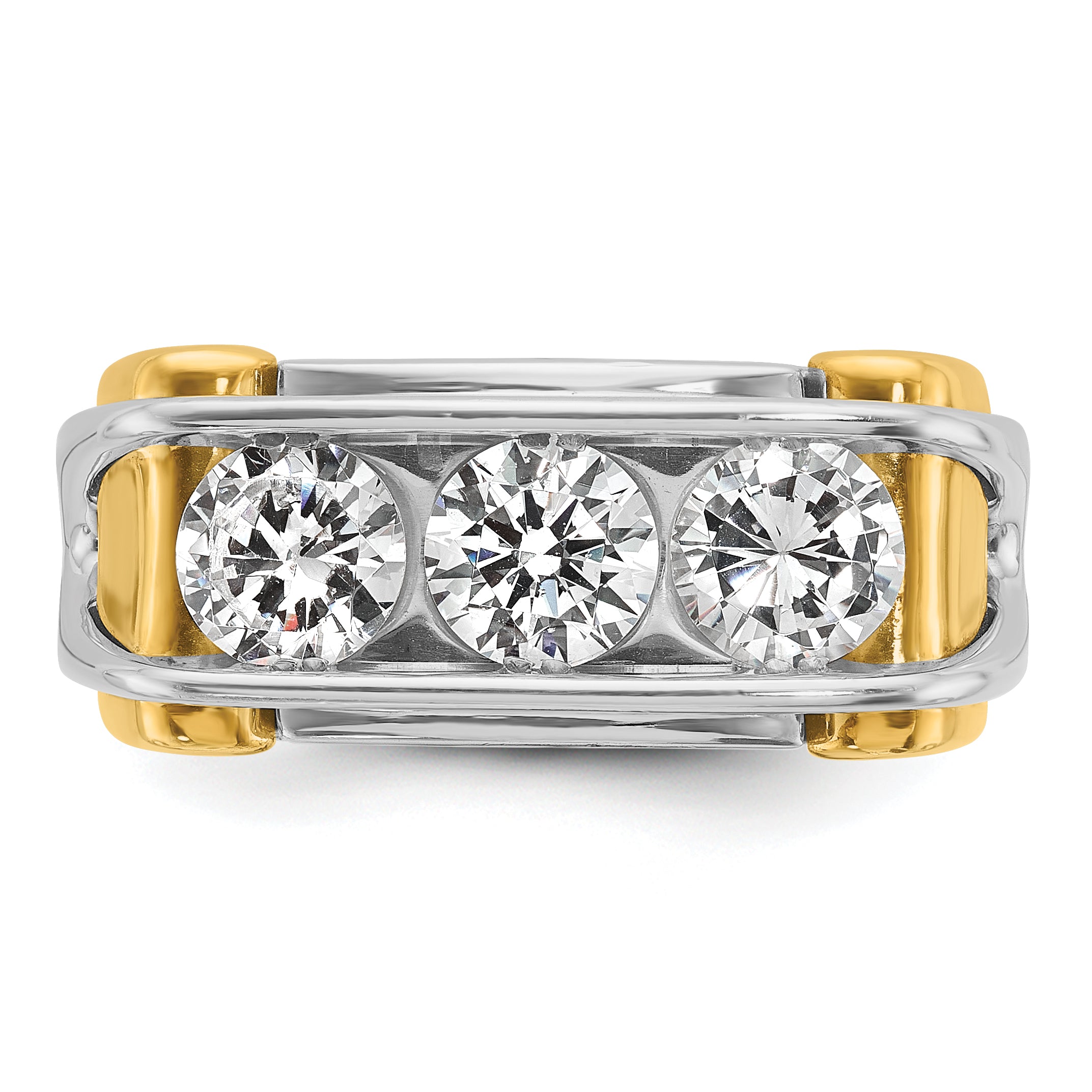 14k Two-tone Men's Polished 3-Stone Ring Mounting (No Stones Included)