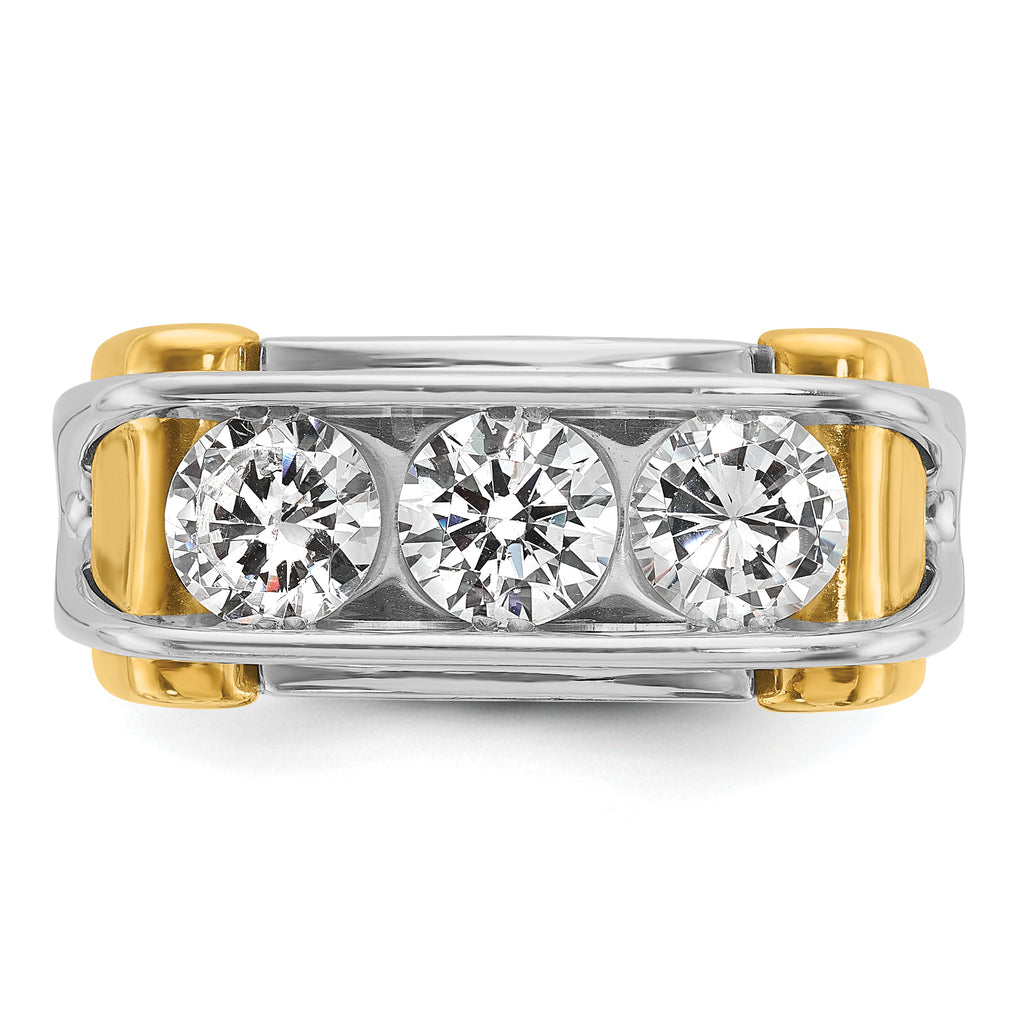 14k Two-tone Men's Polished 3-Stone Ring Mounting (No Stones Included)