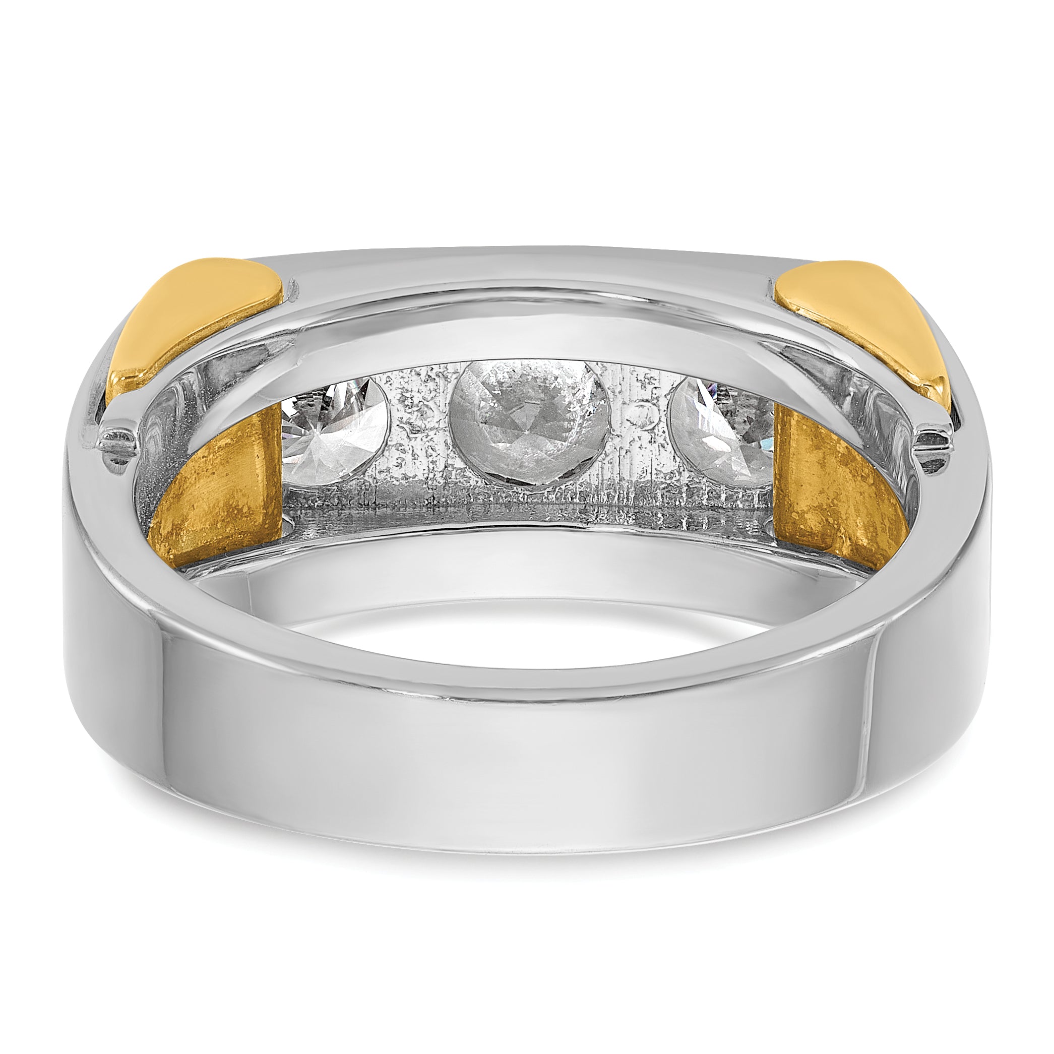 14k Two-tone Men's Polished 3-Stone Ring Mounting (No Stones Included)