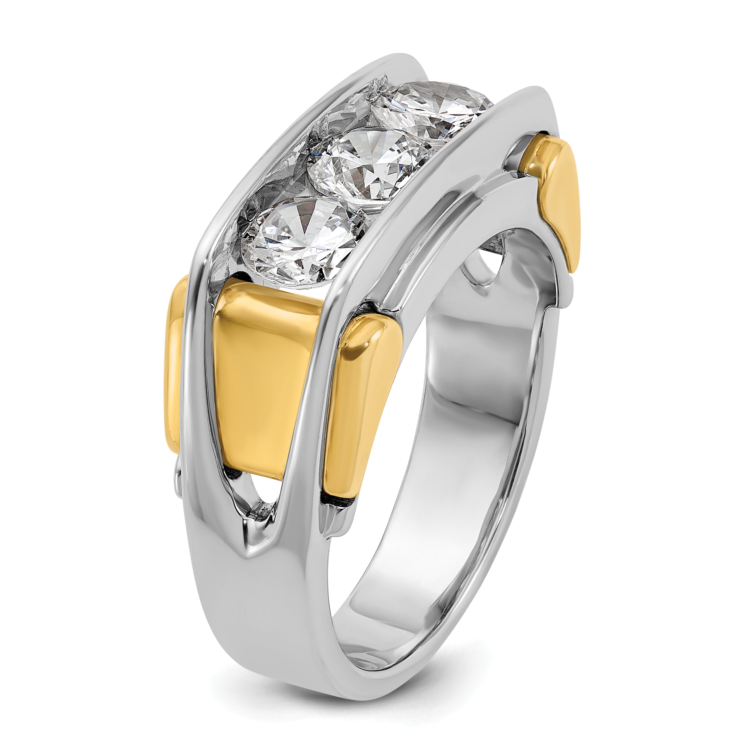 14k Two-tone Men's Polished 3-Stone Ring Mounting (No Stones Included)