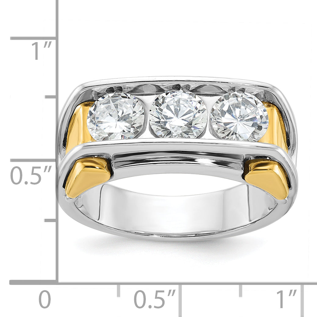 14k Two-tone Men's Polished 3-Stone Ring Mounting (No Stones Included)