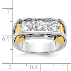 14k Two-tone Men's Polished 3-Stone Ring Mounting (No Stones Included)