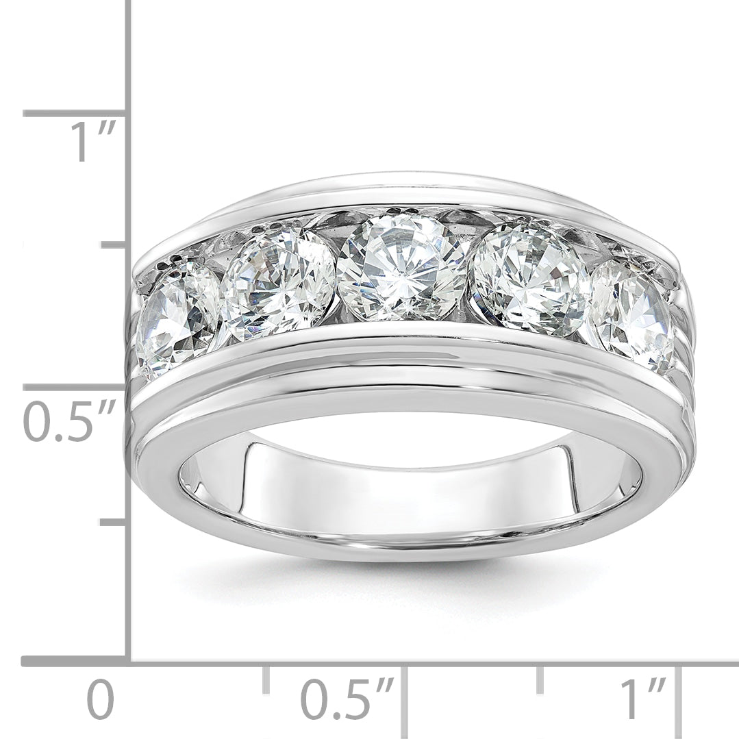 14k White Gold Five Stone Polished Brushed and Grooved Men's Ring Mounting (No Stones Included) Secondary image