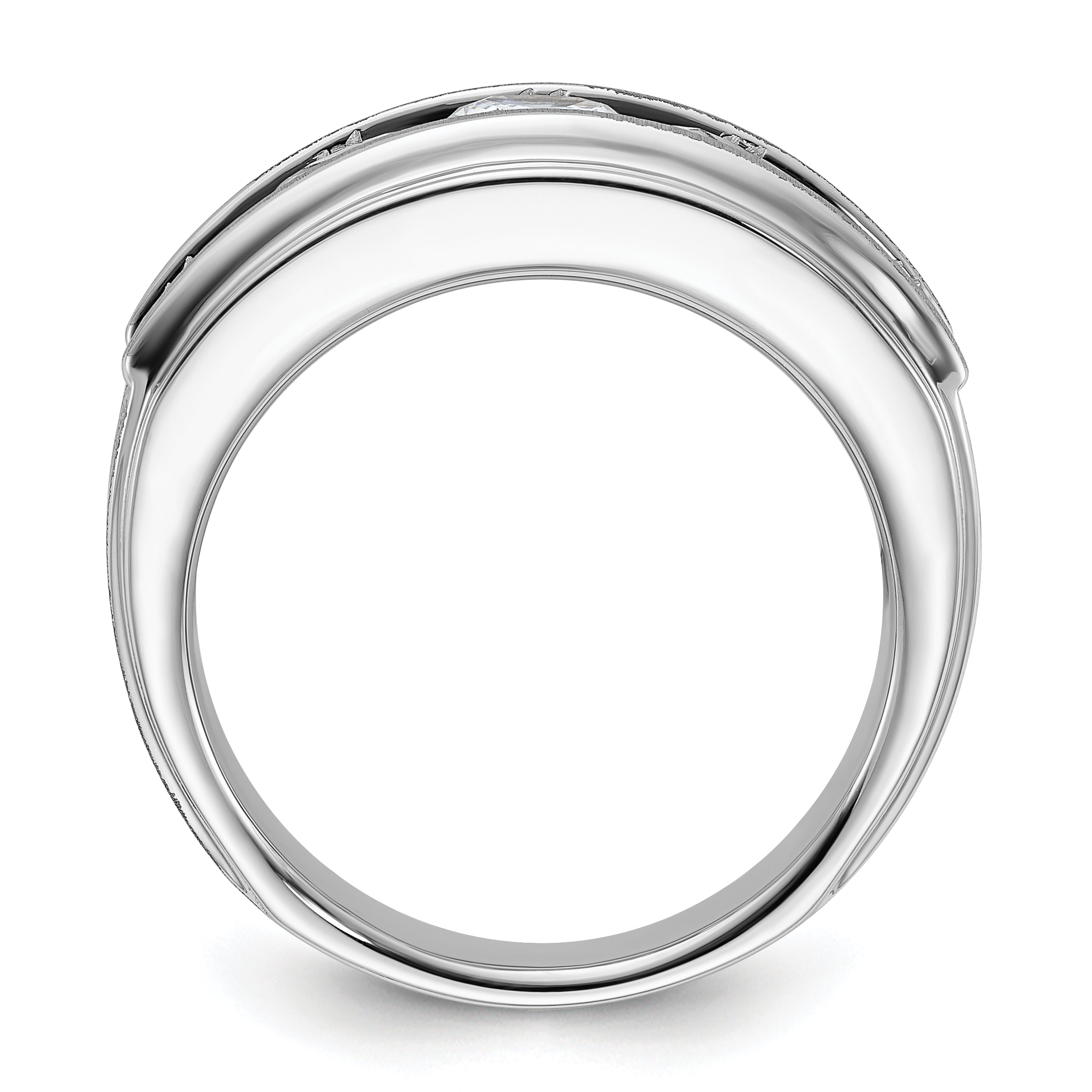 True Origin 14k White Gold 3 1/2 carat Lab Grown Diamond VS+ F+ Five Stone Complete Polished Brushed and Grooved Men's Ring