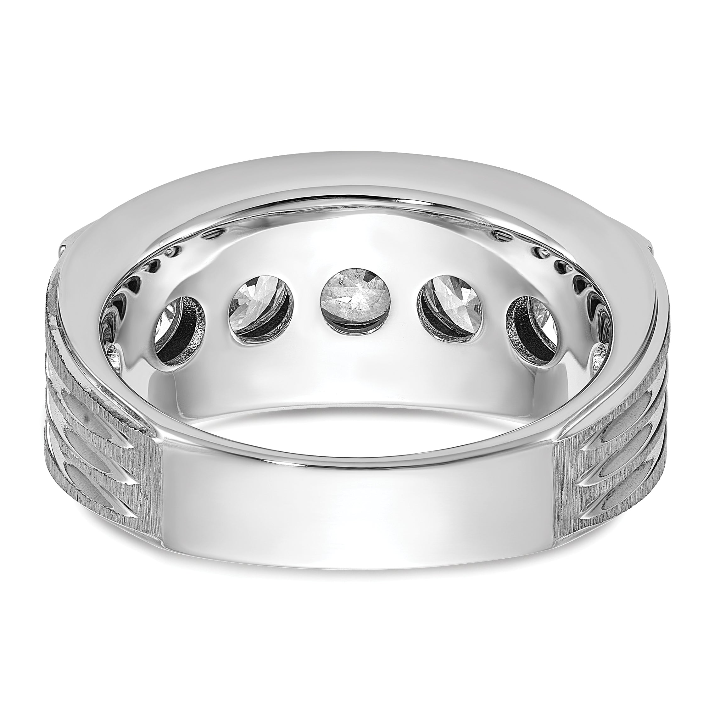True Origin 14k White Gold 3 1/2 carat Lab Grown Diamond VS+ F+ Five Stone Complete Polished Brushed and Grooved Men's Ring