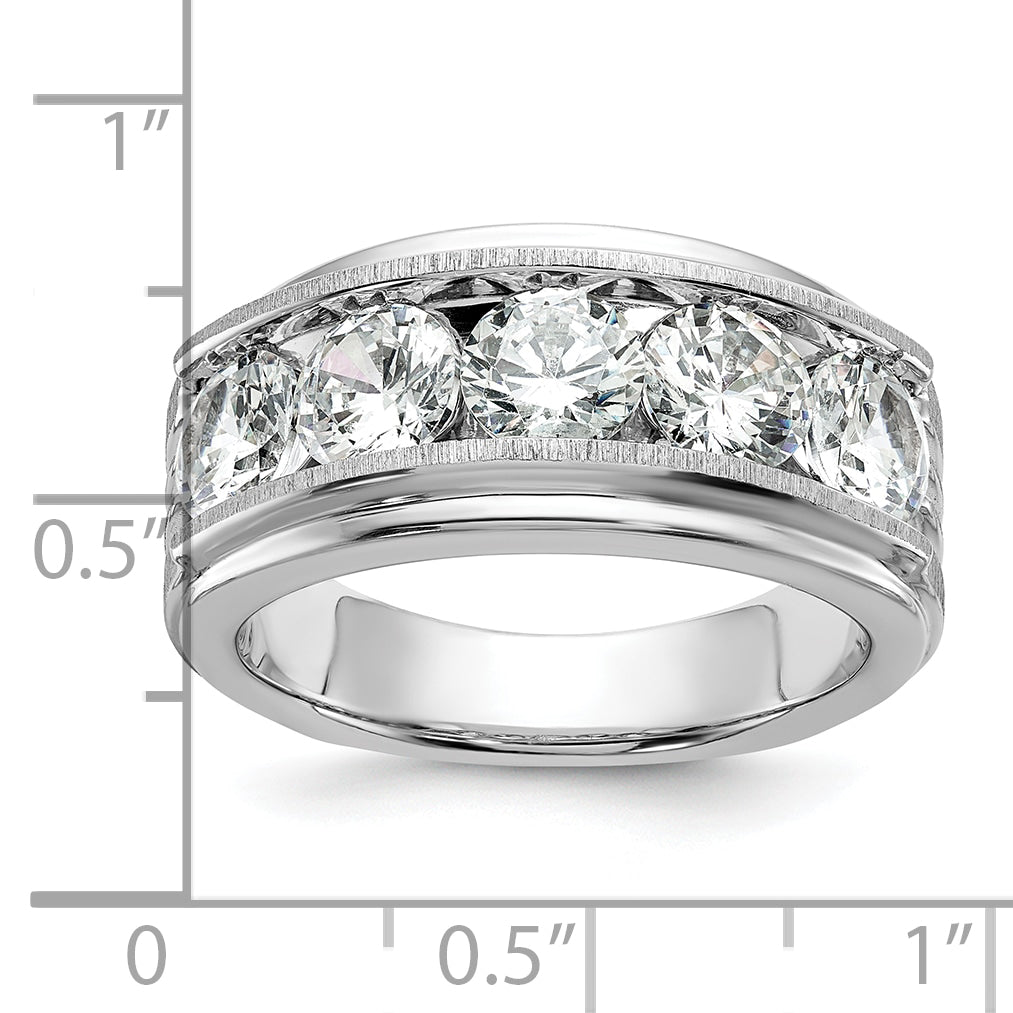 True Origin 14k White Gold 3 1/2 carat Lab Grown Diamond VS+ F+ Five Stone Complete Polished Brushed and Grooved Men's Ring