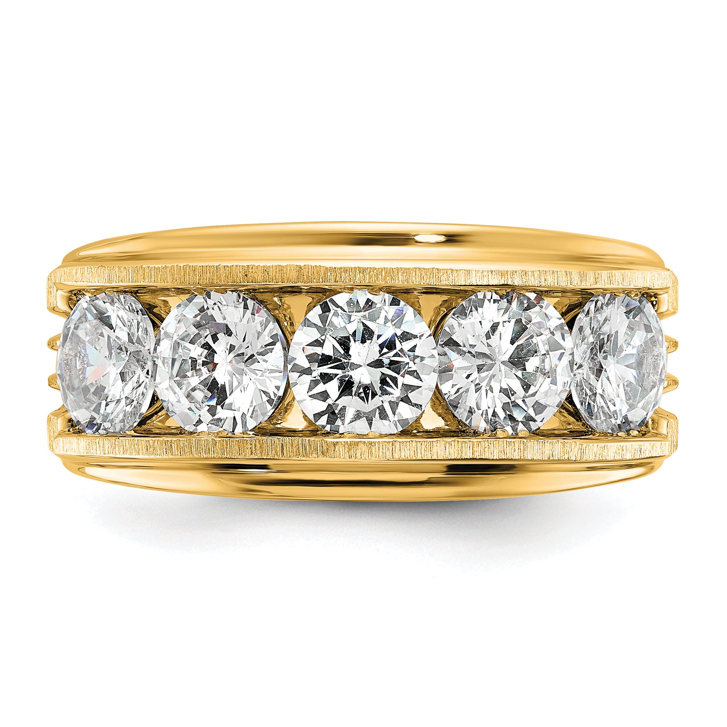 14k Five Stone Polished Brushed and Grooved Men's Ring Mounting, Mounting Only - Sophia Jewelers