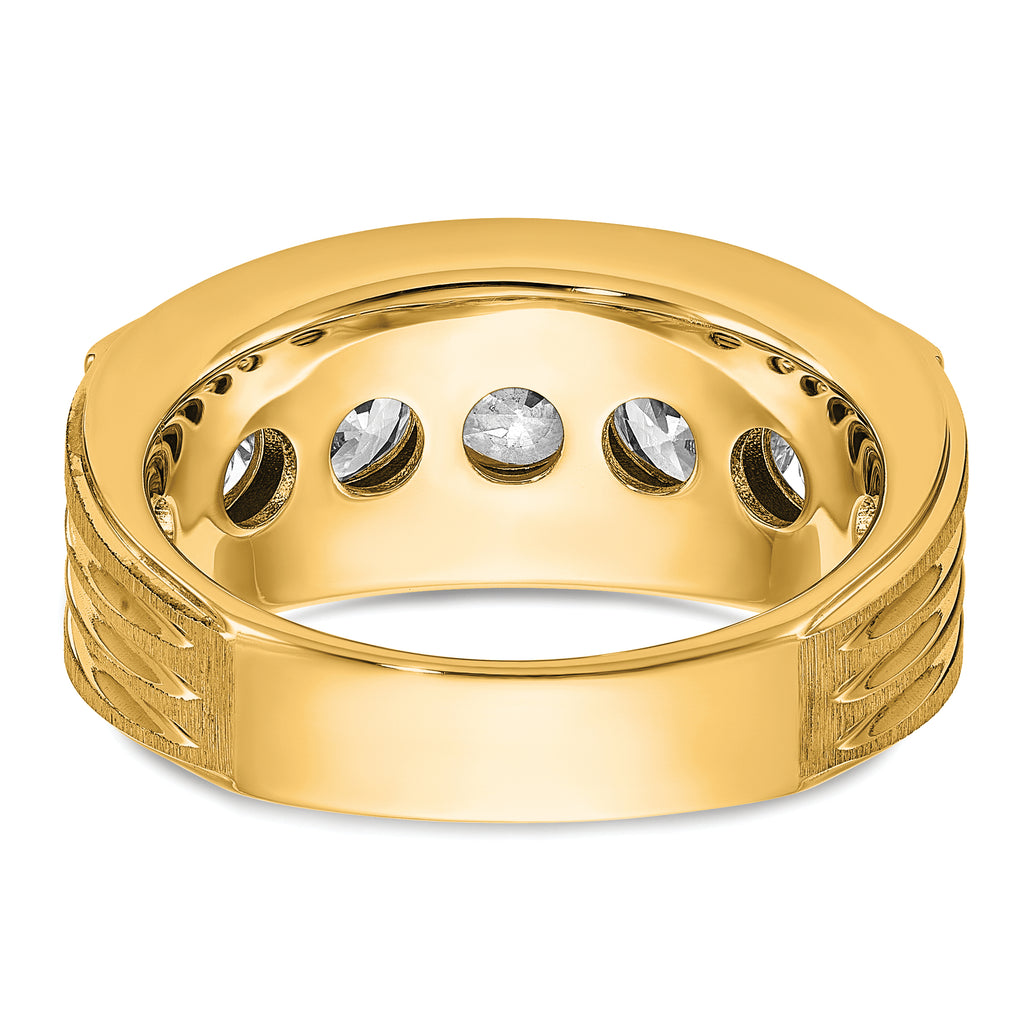 14k Five Stone Polished Brushed and Grooved Men's Ring Mounting, Mounting Only - Sophia Jewelers