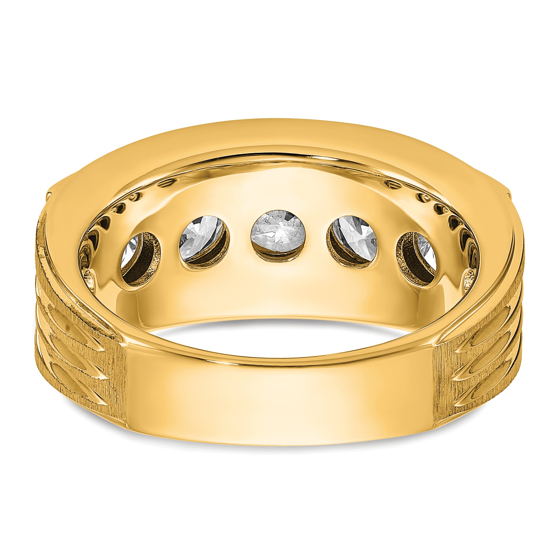 14k Five Stone Polished Brushed and Grooved Men's Ring Mounting, Mounting Only - Sophia Jewelers