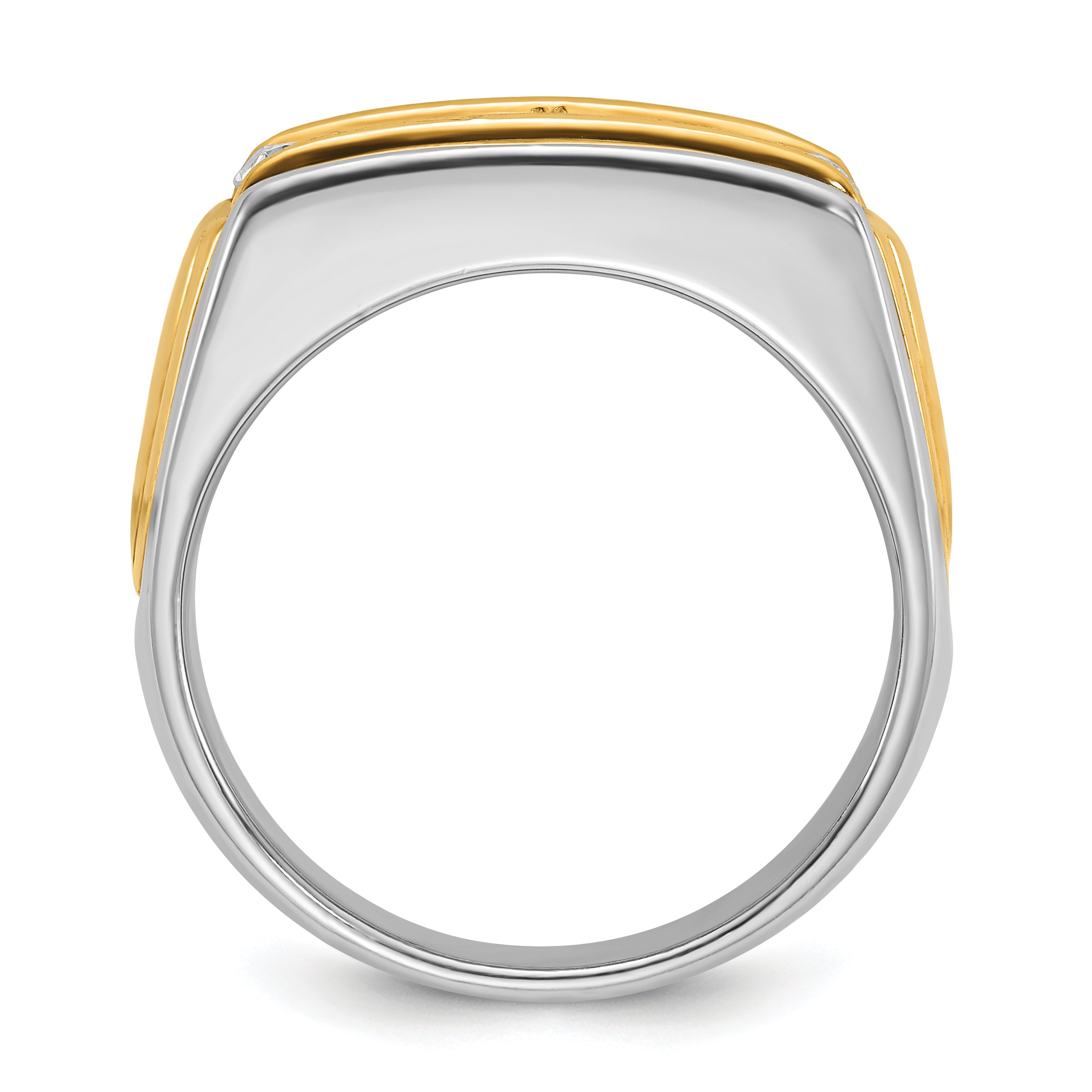 14k Two-tone Men's Polished and Grooved 3-Stone Ring Mounting (No Stones Included)