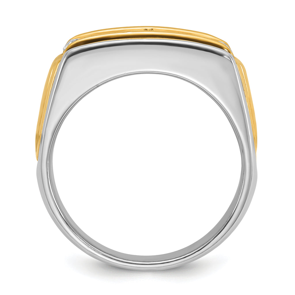 14k Two-tone Men's Polished and Grooved 3-Stone Ring Mounting (No Stones Included)