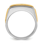 14k Two-tone Men's Polished and Grooved 3-Stone Ring Mounting (No Stones Included)