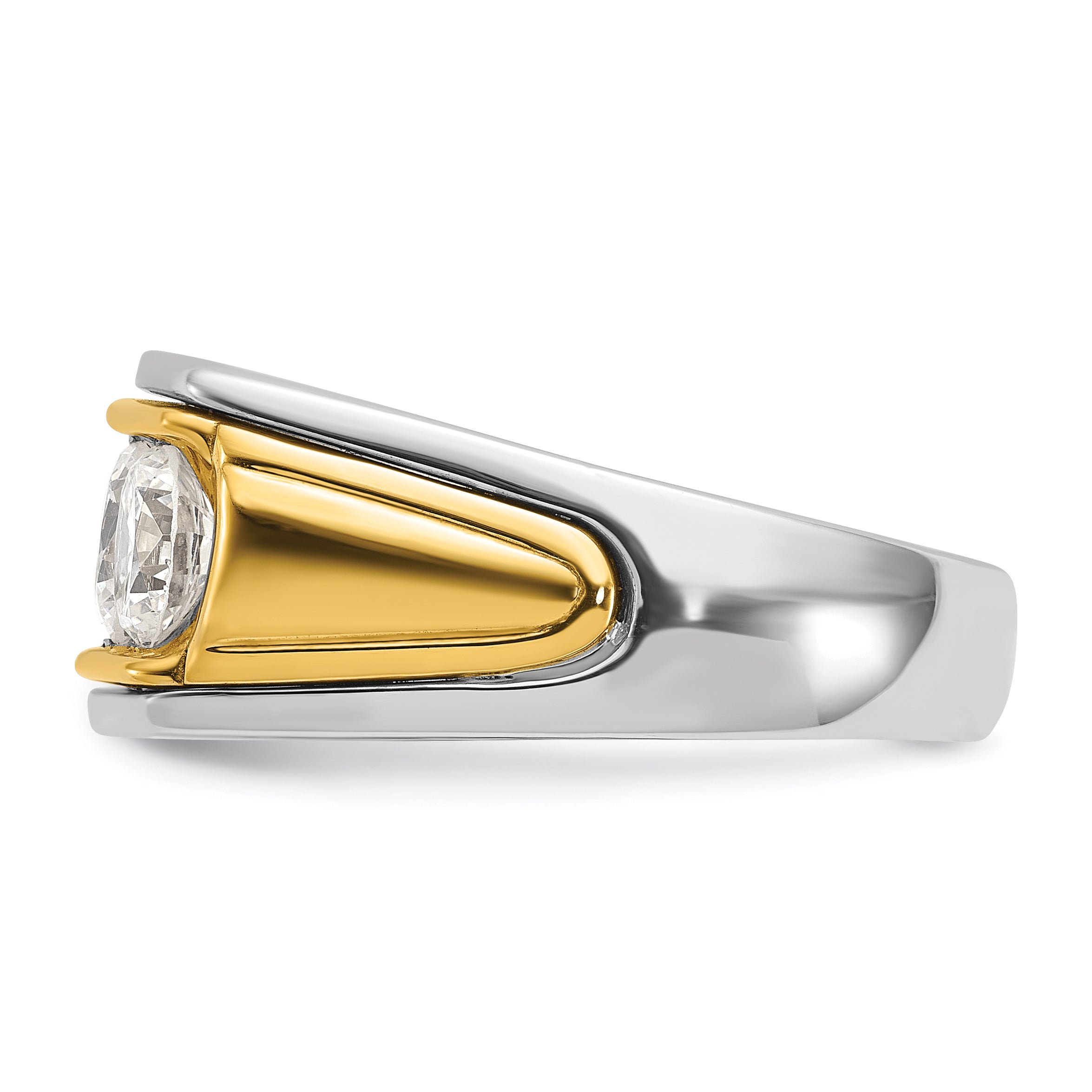 14k Two-tone Men's Polished and Grooved 3-Stone Ring Mounting (No Stones Included)