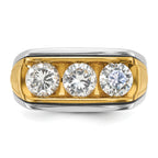 14k Two-tone Men's Polished and Grooved 3-Stone Ring Mounting (No Stones Included)